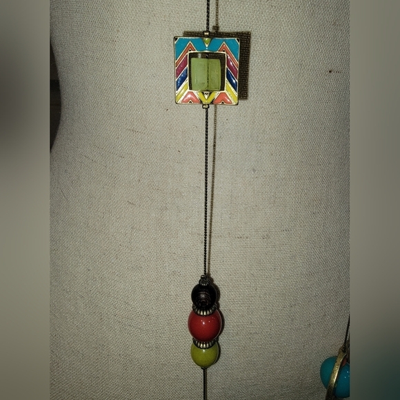 BB17 Colorful Beaded Bronze-tone Long Necklace - Picture 2 of 3
